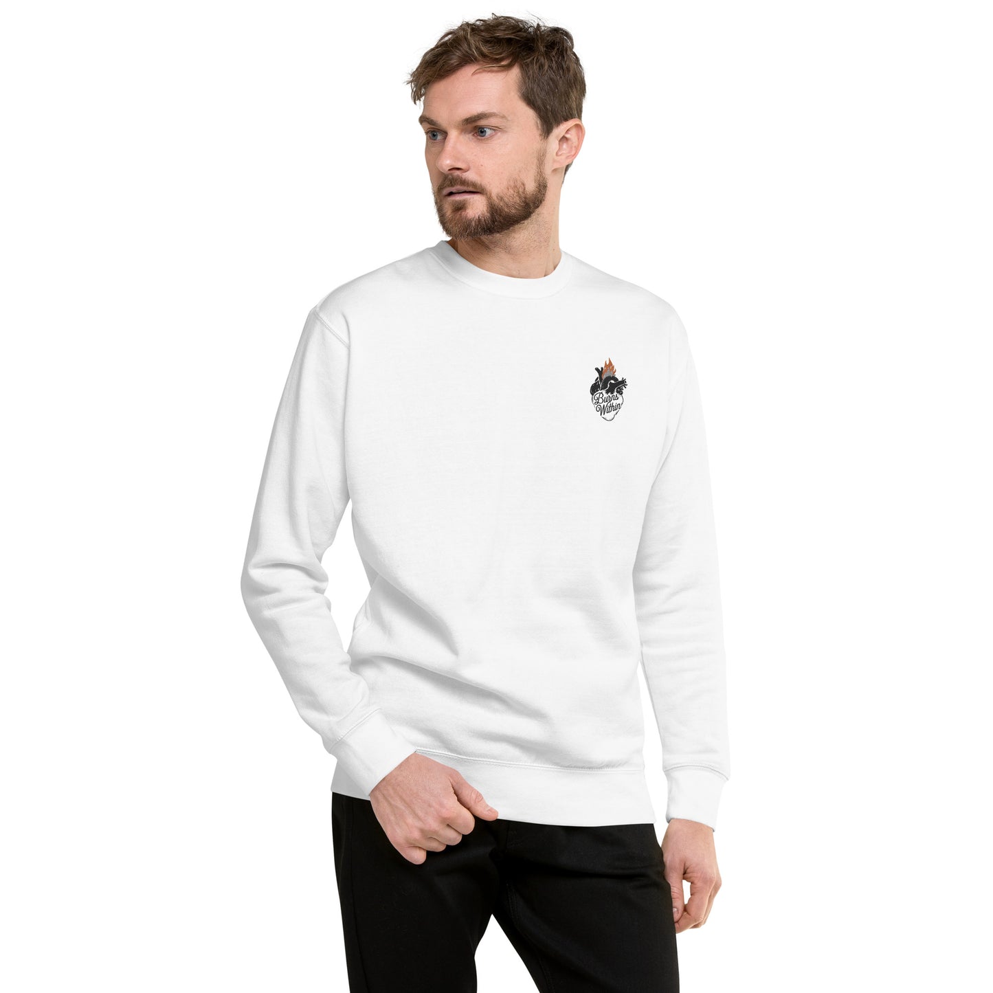 Burning Heart Embroidered Unisex Premium Sweatshirt